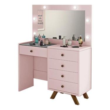 Imagem de Penteadeira Decorativa 4 Gavetas e Porta Jóias com Tampo de Vidro Dian