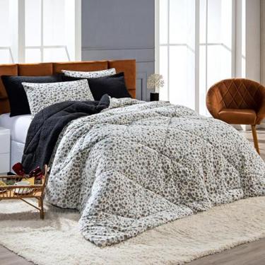 Imagem de Kit Coberdrom Edredom Cobertor Nevada Estampado Onça Preto King 03 Peç