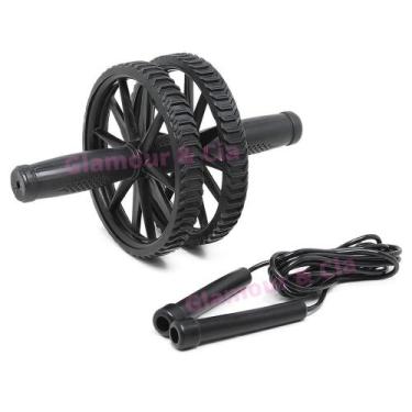 Imagem de Kit Roda Rodinha Abdominal Dupla + Corda De Pular Para Academia Treino