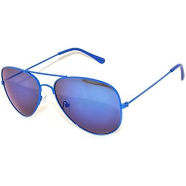 Imagem de OWL Óculos de sol estilo aviador clássico armação metálica lentes coloridas UV 400 unissex, Espelhado azul/azul