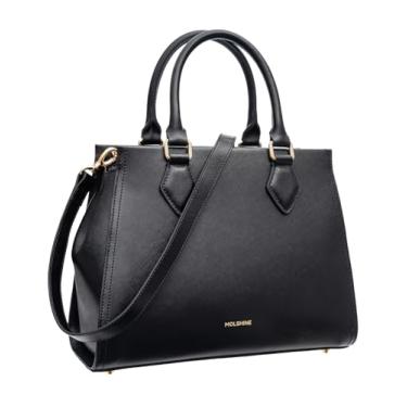 Imagem de molshine Sacolas de couro genuíno, bolsa tiracolo casual de grande capacidade com alça superior para mulheres modelo DLK0035, Preto