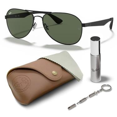 Imagem de Ray-Ban RB3549 Óculos de sol em forma de piloto para homens e mulheres com kit oficial RAYBAN Eyewear, Armação preta fosca | Lente verde, 58 mm