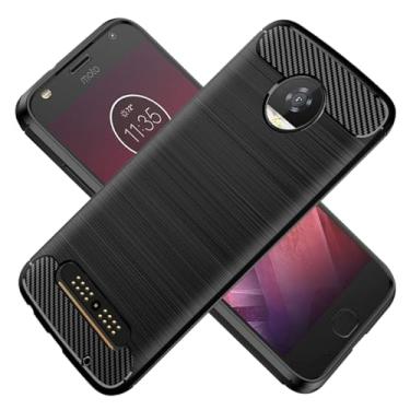 Imagem de HTXWXJC Capa para Moto Z2 Play, Motorola Z2 Play MOTXT171002, capa protetora fina de borracha TPU de fibra de carbono antiarranhões à prova de choque para Motorola Moto Z2 Play, preta