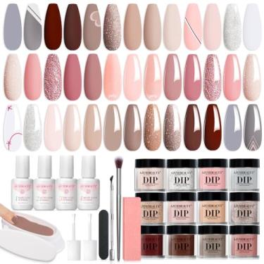 Imagem de AZUREBEAUTY Kit de iniciação de 29 peças de pó para molho, 20 cores, verão, pastel, rosa, vermelho, laranja, purpurina, acrílico, pó de mergulho, conjunto líquido com base e ativador de pelagem