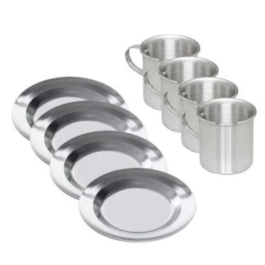 Imagem de Kit Com 4 Canecas e 4 Pratos de Alumínio - Okayshop