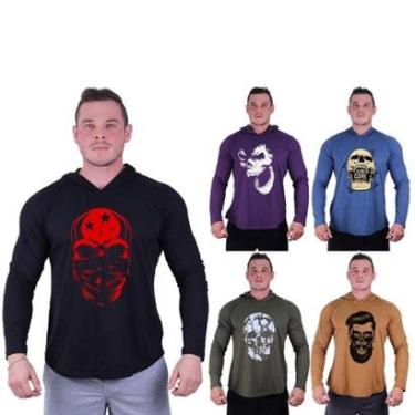 Imagem de Kit 5 Camisetas Manga Longa com Touca Longline Estampada Treino Academia Lazer Casual-Masculino