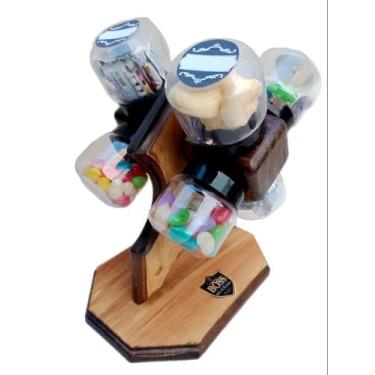 Imagem de Porta Baleiro Condimentos ou temperos em Madeira Giratório com 8 Potes