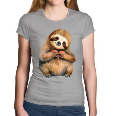 Imagem de Baby Look Algodão Bicho Preguiça Coração - Foca na Moda, Cinza, M