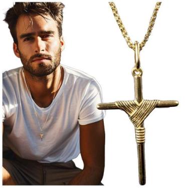 Imagem de Colar veneziana com pingente de Cruz banhado a ouro 18k - Riveor