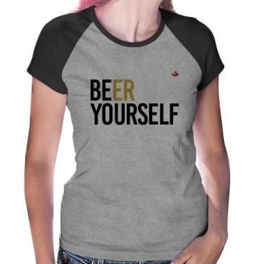 Imagem de Baby Look Raglan Beer Yourself - Foca na Moda, Cinza, Preto, GGG