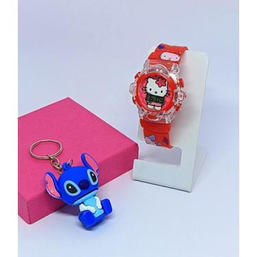 Imagem de Kit Relógio Infantil Digital Pisca Luz Led + Chaveiro Personagem Mini 
