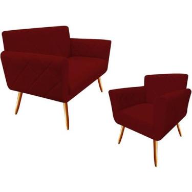 Imagem de Kit Namoradeira + 1 Poltrona Decorativa Sabrina Suede Marsala Pés Made