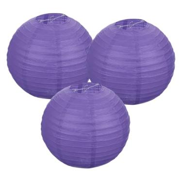 Imagem de PATIKIL Lanternas de papel redondas 30 cm/12, pacote com 3 lanternas decorativas penduradas lâmpada decorações de festa para aniversário, casamento, chá de panela, decoração de casa, violeta
