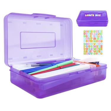 Imagem de Estojo de lápis rígido roxo de plástico transparente organizador de 1 pacote com 1 recipiente de armazenamento de material de escritório, caixas organizadoras para canetas, giz de cera, escola, arte