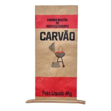 Imagem de Kit com 100 Embalagens para Carvão 4 Kg - Sacos Kraft Multifolhados Costurados Reforçados