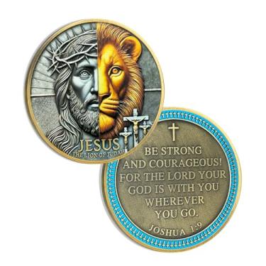 Imagem de Moeda Cristã Expiação e Vitória, Moeda de Versículos da Bíblia Josué 1:9 - Ficha de Bolso de Bronze Cristã - Presentes Religiosos para Homens e Mulheres