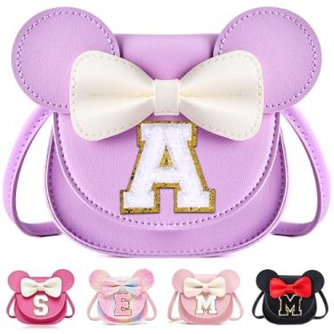 Imagem de ONECOCOA Presentes de aniversário para meninas, bolsa infantil, carteira para meninas, presente de aniversário transversal para meninas de 3, 4, 5, 6 e 7 anos, Inicial roxo-branco, A