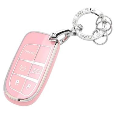 Imagem de JAMCARI Para Dodge Challenger Key Fob Cover - 3 4 5 Botões Soft Tpu Key Fob Case Para Durango Charger Jeep Grand Cherokee Renegade Compass Comander Full Protection Car Key Cover Com Bling Keychain