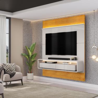 Imagem de Painel Ripado para TV até 70 Polegadas com LED 2 Gavetas em MDF Taylor DJ Móveis - Bali/Cedro