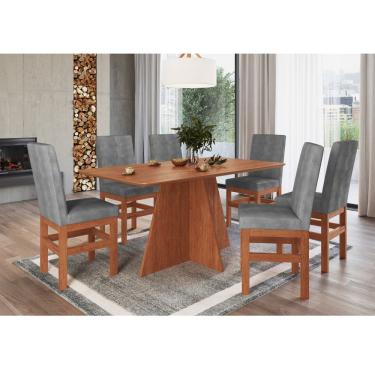 Imagem de Conjunto Sala de Jantar Mesa 160cm e 6 Cadeiras em Madeira Maciça 147/14 Zamarchi - Canela/Tec Velveten