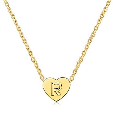 Imagem de BlingNuts Colar de coração com inicial banhado a ouro, minúsculas letras delicadas, colares de coração para mulheres, F, Aço inoxidável, Sem Pedra Preciosa