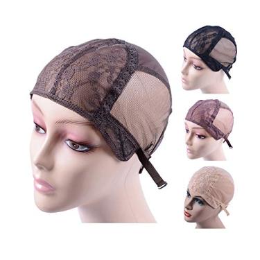 Imagem de (L, Double Lace Dark Brown) - Swiss Lace Wig Cap for Making Wigs With Adjustable Strap on the Back Glueless Double Lace Wig Caps Hairnets(Dark Brown L56cm)