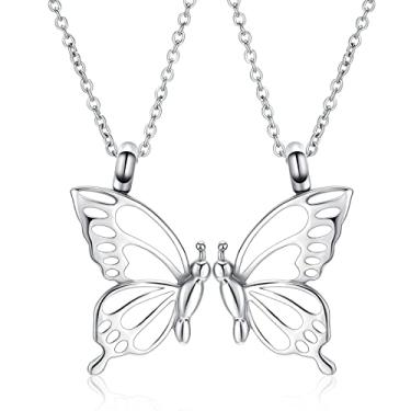 Imagem de constantlife Pacote com 2 colares de urna de borboleta para cinzas para mulheres, meninas, pingentes de aço inoxidável, joias de cremação, lembrança, mãe, filha, irmã, amizade, presentes memoriais, Aço inoxidável, aço inoxidável