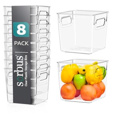 Imagem de Sorbus Caixas de armazenamento de plástico transparentes para organização de geladeira, alimentos, armário de despensa, frutas, legumes, suprimentos de banheiro, quadrados (pacote com 8)