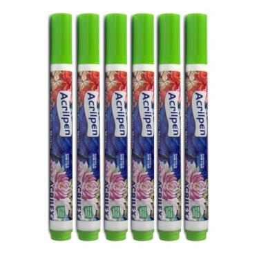 Imagem de Caneta Para Tecido Acrilpen 6 Unidade - Acrilex - Pintura Permanente e Personalização É Ideal Para Personalizar E Detalhar Seus Projetos De Tecido Com Precisão E Durabilidade (510 Verde Folha)