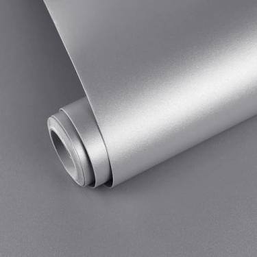 Imagem de Yun-aeon Papel de parede fosco prateado 49.9 cm x 499.9 cm papel de contato fosco vinil de atualização espesso autoadesivo removível para locatários papel de parede amigável para bancadas, armários