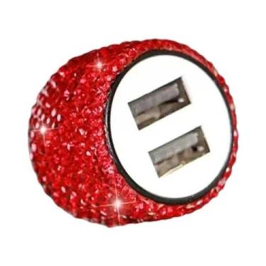 Imagem de Carregador De Carro USB Rosa Brilhante 5V 2.1A Porta Dupla Adaptador R