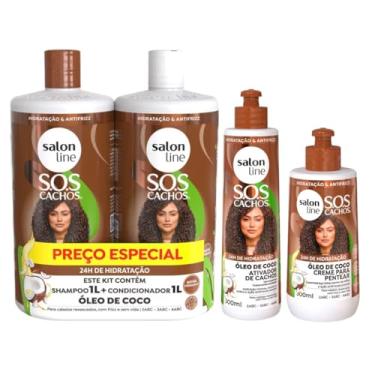 Imagem de Kit Óleo de Coco com Shampoo, Condicionador, Ativador e Creme de Pentear Salon Line