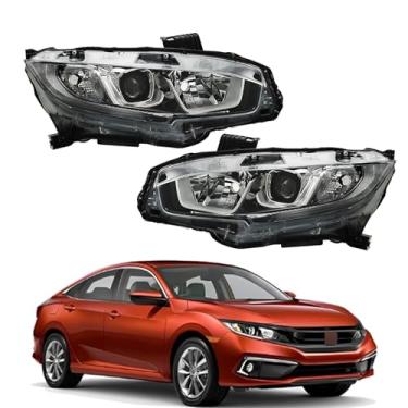 Imagem de Thomletha Conjunto de faróis do lado do motorista e do lado do passageiro halogênio com substituição DRL para Honda Civic 2016-2020 Lâmpada preta LH RH 2 peças HO2503173 HO2502173