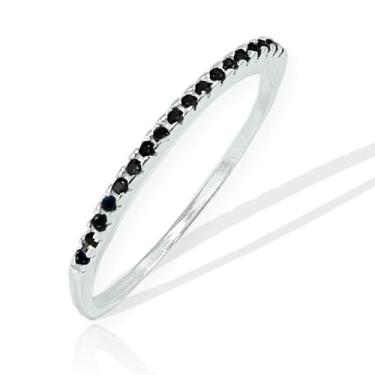 Imagem de Anel Aparador Aliança Prata Original Pedra Zirconia Preta - Lojas La+N