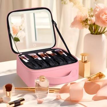Imagem de Maleta Bolsa Cosméticos Maquiagem Com Espelho Led Blogueira viagem - B