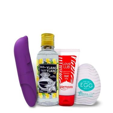 Imagem de Kit Oleo de Massagem Ylang Lang, 1 Vibrador Golfinho, 1 Gel Lubrificante Hot, 1 Egg Masturbador Kiss Magic