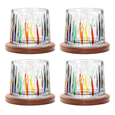 Imagem de Copo giratório antiquado, conjunto de 4 copos de uísque de cristal de 275 ml/283.5 g, porta-copos de madeira, espessamento, usado como copo de rum, copo de coquetel, xícara de café, copo de leite para