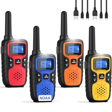 Imagem de Wishouse Walkie Talkies para adultos de longo alcance, recarregável, pacote com 4, rádios bidirecionais, acessórios de caminhada, equipamento de acampamento, presente de aniversário para crianças