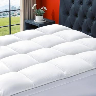 Imagem de Colchão extragrosso king size macio acolchoado acolchoado para reduzir a dor, almofada alternativa de pelúcia com bolso profundo, serve para 20 a 53 cm