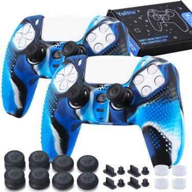 Imagem de YoRHa Capa De Silicone Para Controle Ps5 X 2 (Azul Camuflado) Com 8 Protetores Polegar, 4 Plugues E Analógicos