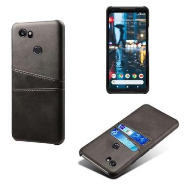 Imagem de Capas Compatível com Google Pixel 2XL,Caso de couro PU-Tampa de telefone a prova de choque com 2 slots de cartão,Proteção anti-impressão digital e anti-gota-Black