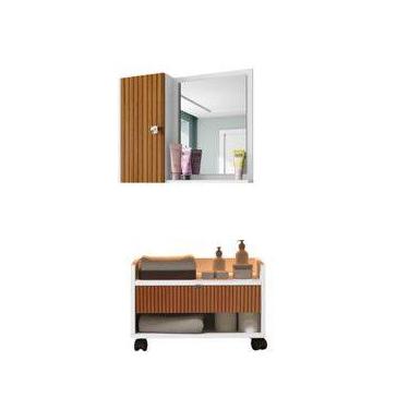 Imagem de Kit Para Banheiro Espelheira Genova E Gabinete Prisma - JM3 - JM3 Móve