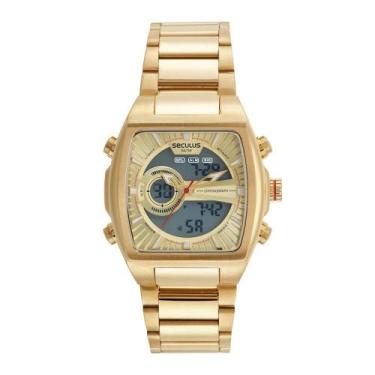 Imagem de Relógio Masculino Anadigi Quadrado Dourado - Seculus