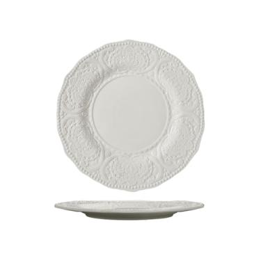 Imagem de Prato de bife azul em relevo jarro de leite de cerâmica retrô - 26,7 cm branco