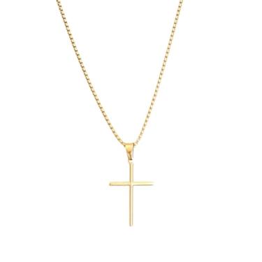 Imagem de Colar Masculino Crucifixo, Aço Inoxidável, Banhado a Ouro 18k, Dourado