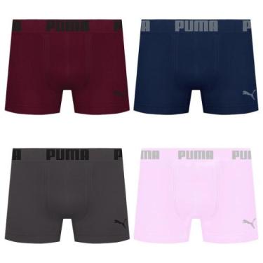 Imagem de Kit 4 Cuecas Puma Boxer Sem Costura Masculina, Marinho, Rosa, G