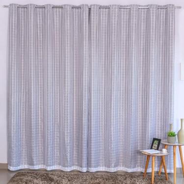 Imagem de Cortina Voil Xadrez com Forro em Microfibra, 6,00 x 2,50 m, Ilhós Cromado para Sala e Quarto (Cinza)