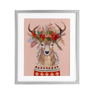 Imagem de Stupell Industries Festive Berries Reindeer Gray Impressão emoldurada sob vidro design por Mia Charro, 21 x 17