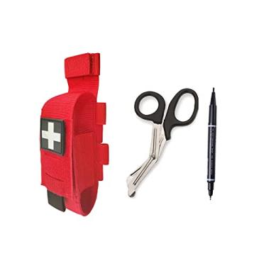 Imagem de Bolsa para torniquete tático TQ Tourniquet Case Trauma Medical Shear Pouch com Trauma Shear e caneta (conjunto vermelho)