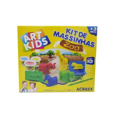 Imagem de Kit De Massinhas Zoológico Acrilex Art Kids 450g Moldes 3d
